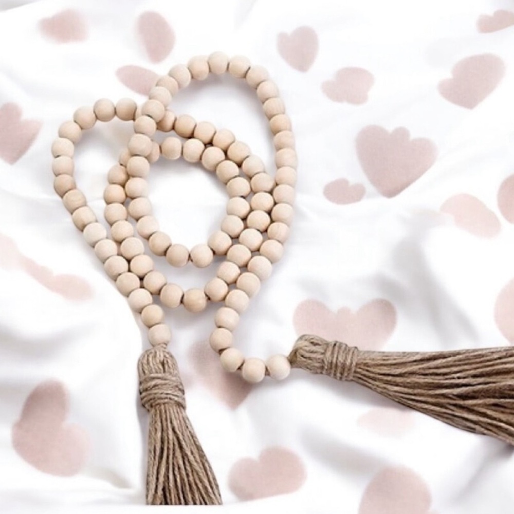 ⤵️🆕 1pc 58in Farmhouse Beads Wood Bead Garland With Tassels, Rustic Farmhouse
